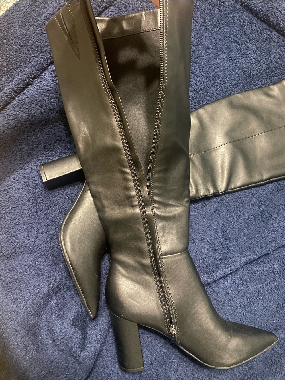 Marc Fisher Black Leather Knee-High Block Heel Boots